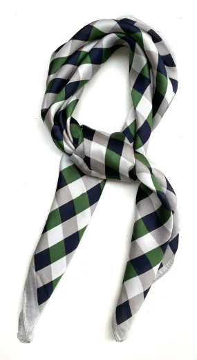 70cm x 70cm Square Scarf Green Cream Brown Checkered Print Pattern Scarf Thin Silky Womens Summer Spring