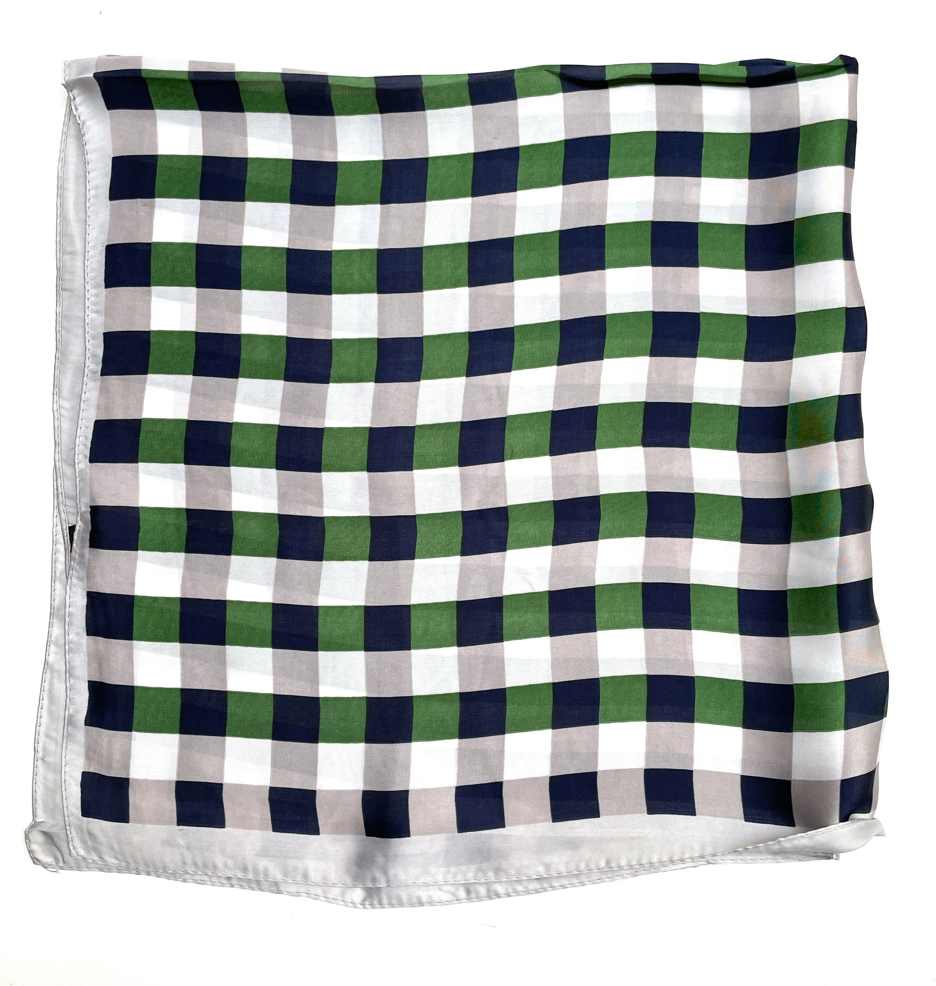 70cm x 70cm Square Scarf Green Cream Brown Checkered Print Pattern Scarf Thin Silky Womens Summer Spring