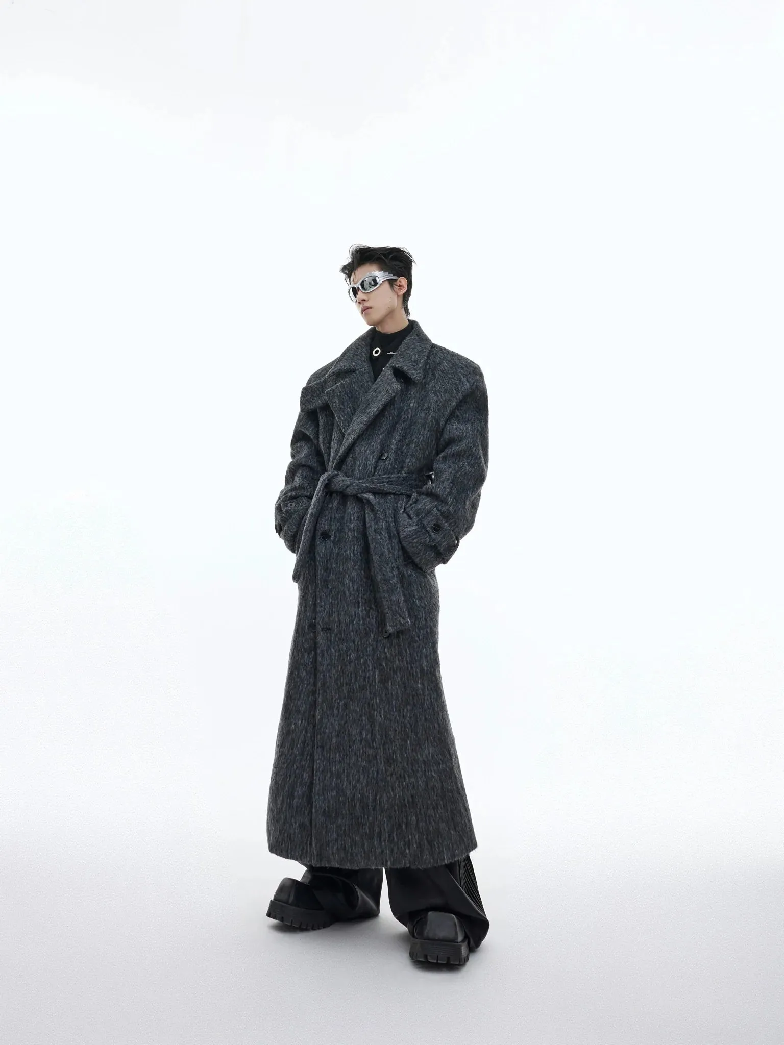 Deconstructed Layered Wool Coat | Belted Designer Longline Overcoat
