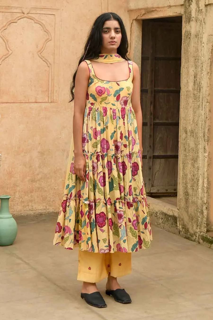 Grapefruit Yellow Floral Print Kurta Set