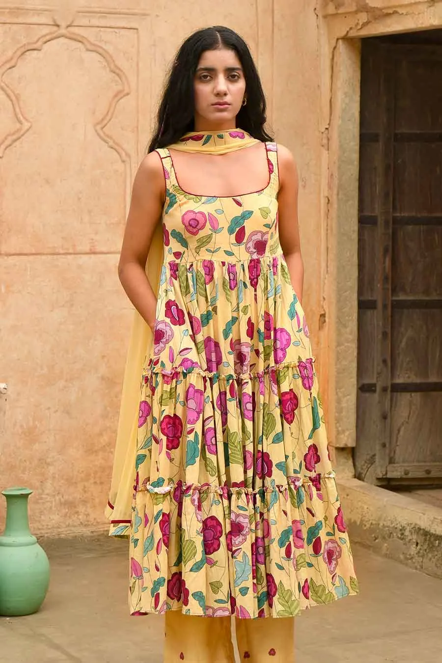 Grapefruit Yellow Floral Print Kurta Set