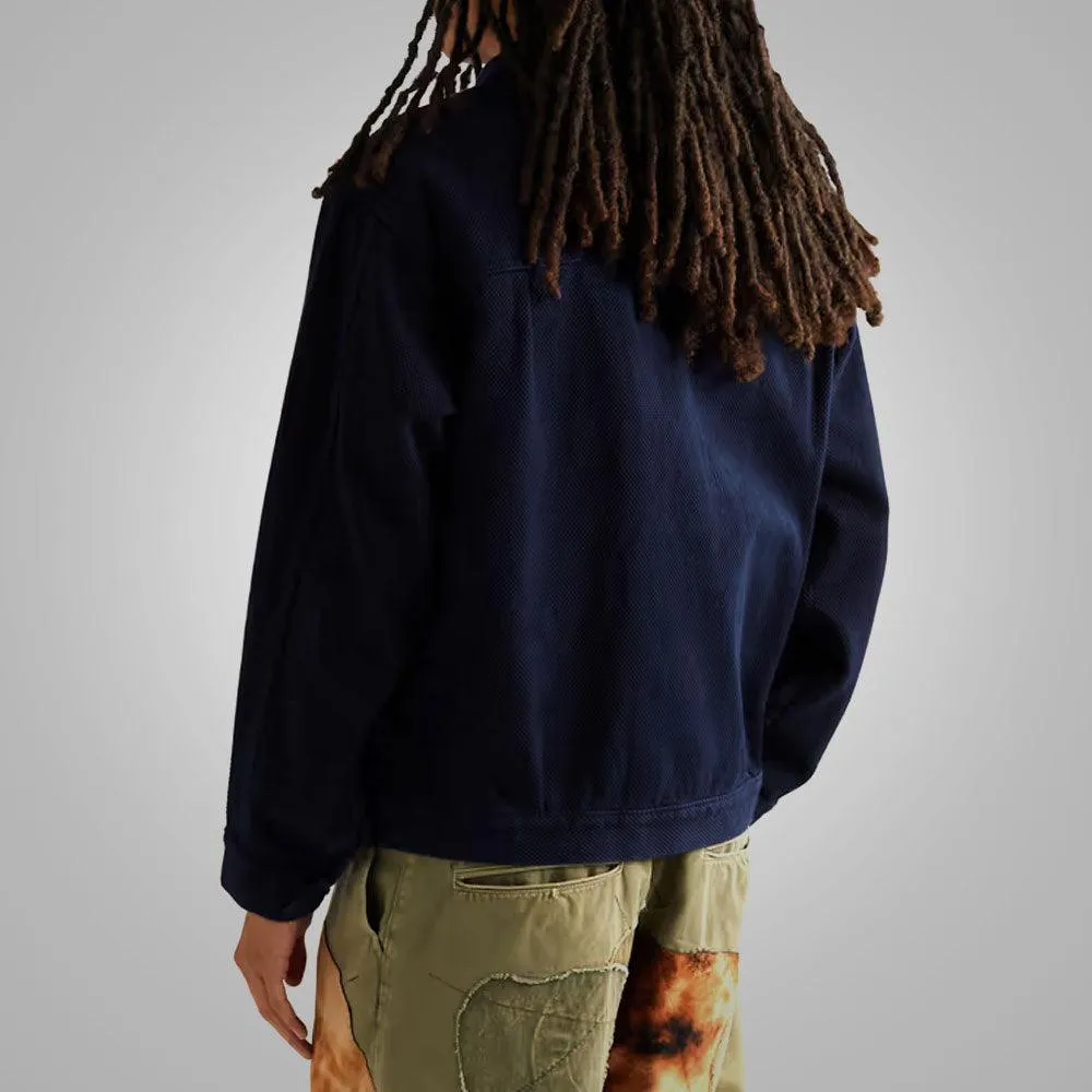 Indigo Suede Leather Trucker Jacket For Men
