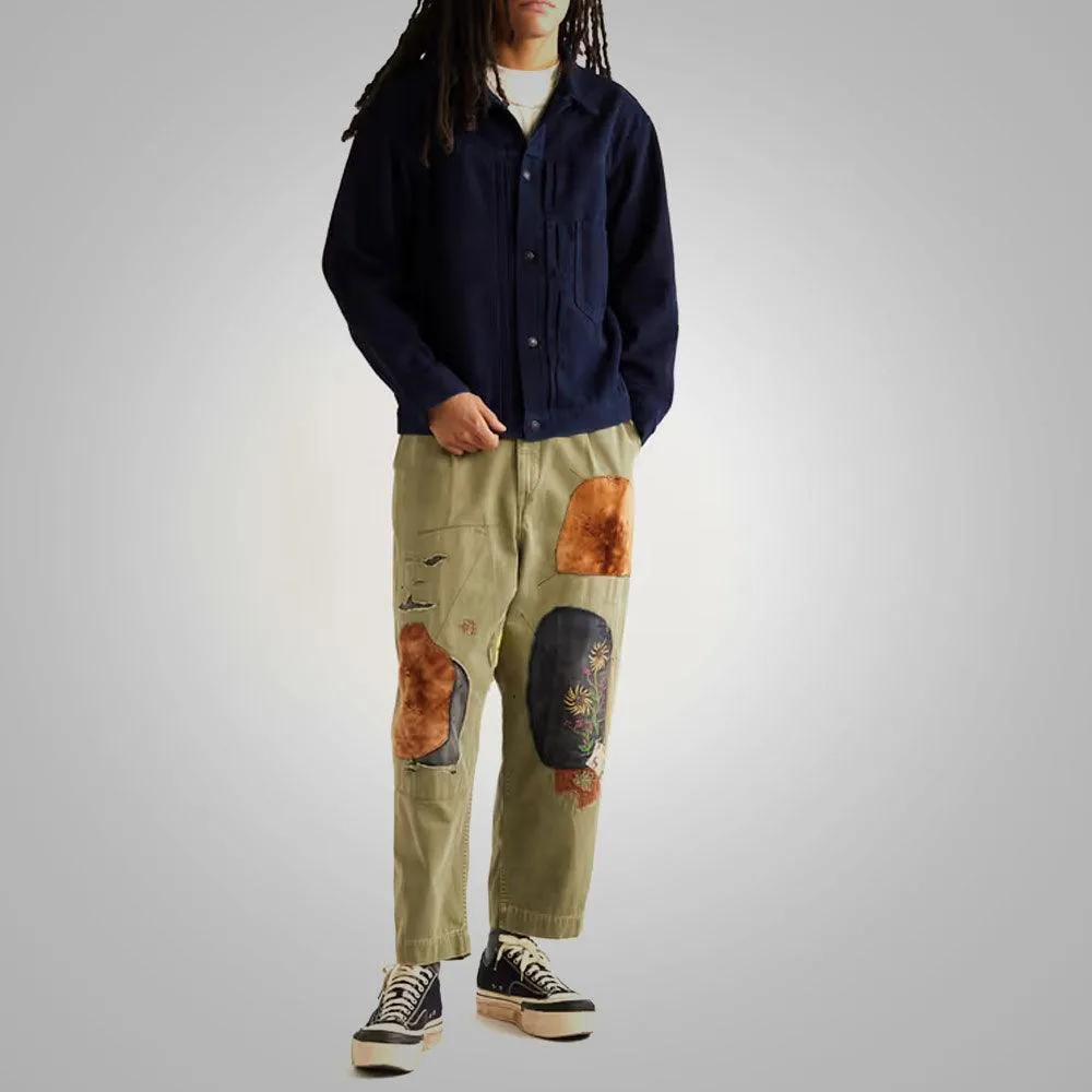 Indigo Suede Leather Trucker Jacket For Men
