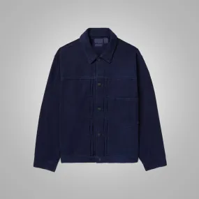 Indigo Suede Leather Trucker Jacket For Men