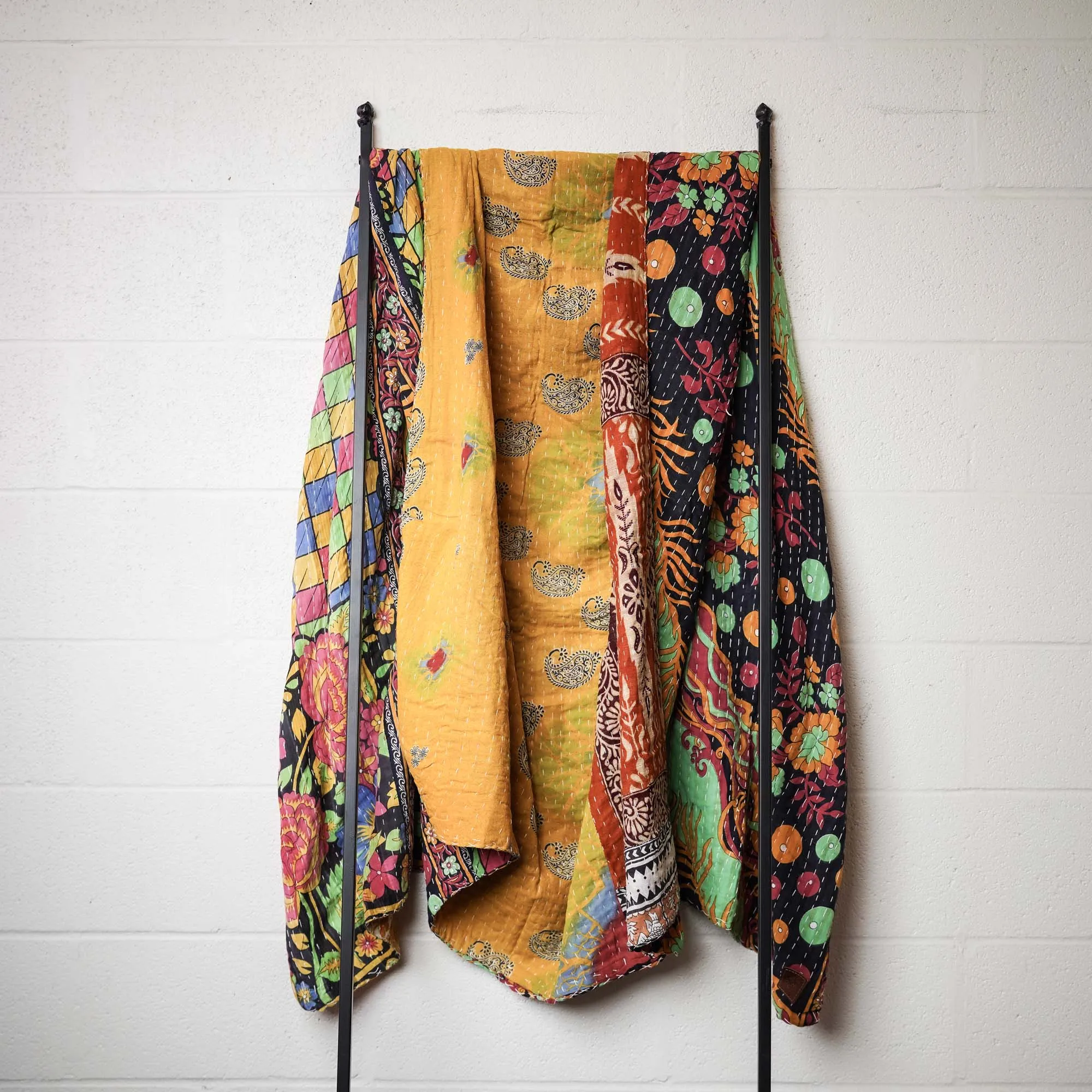 Kantha India Blanket One-of-a-Kind Handcrafted Quilted Pattern Throw ~ No. K-00579
