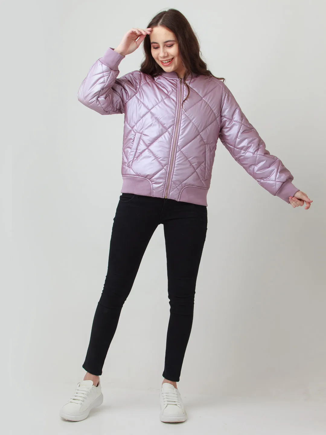 Lavender Solid Bomber Jacket