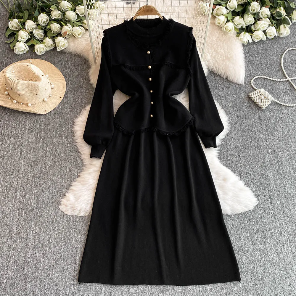 Patchwork Vest&Knitted Dress 2Pcs