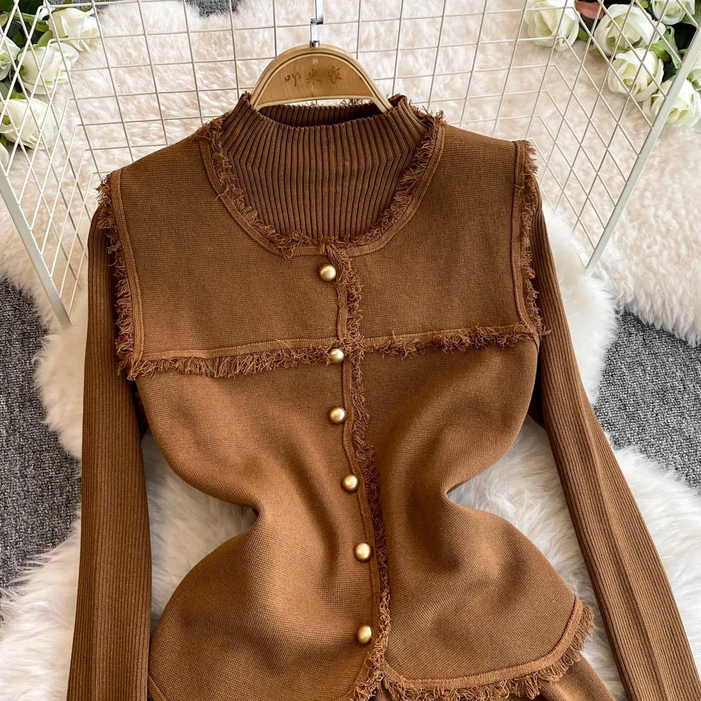 Patchwork Vest&Knitted Dress 2Pcs