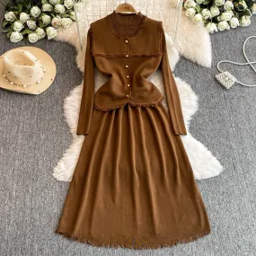 Patchwork Vest&Knitted Dress 2Pcs