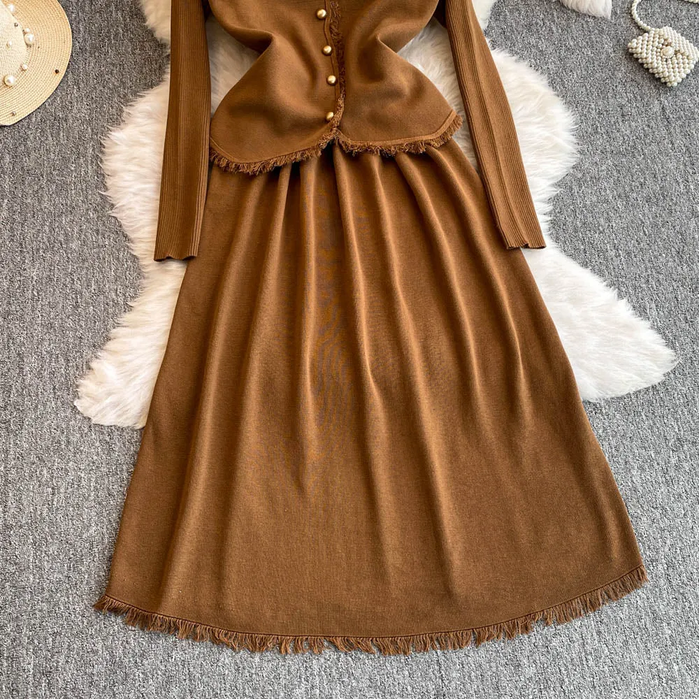 Patchwork Vest&Knitted Dress 2Pcs