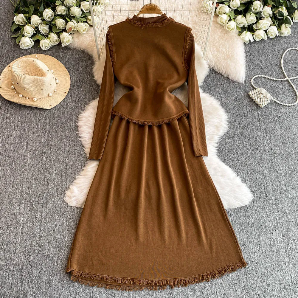 Patchwork Vest&Knitted Dress 2Pcs