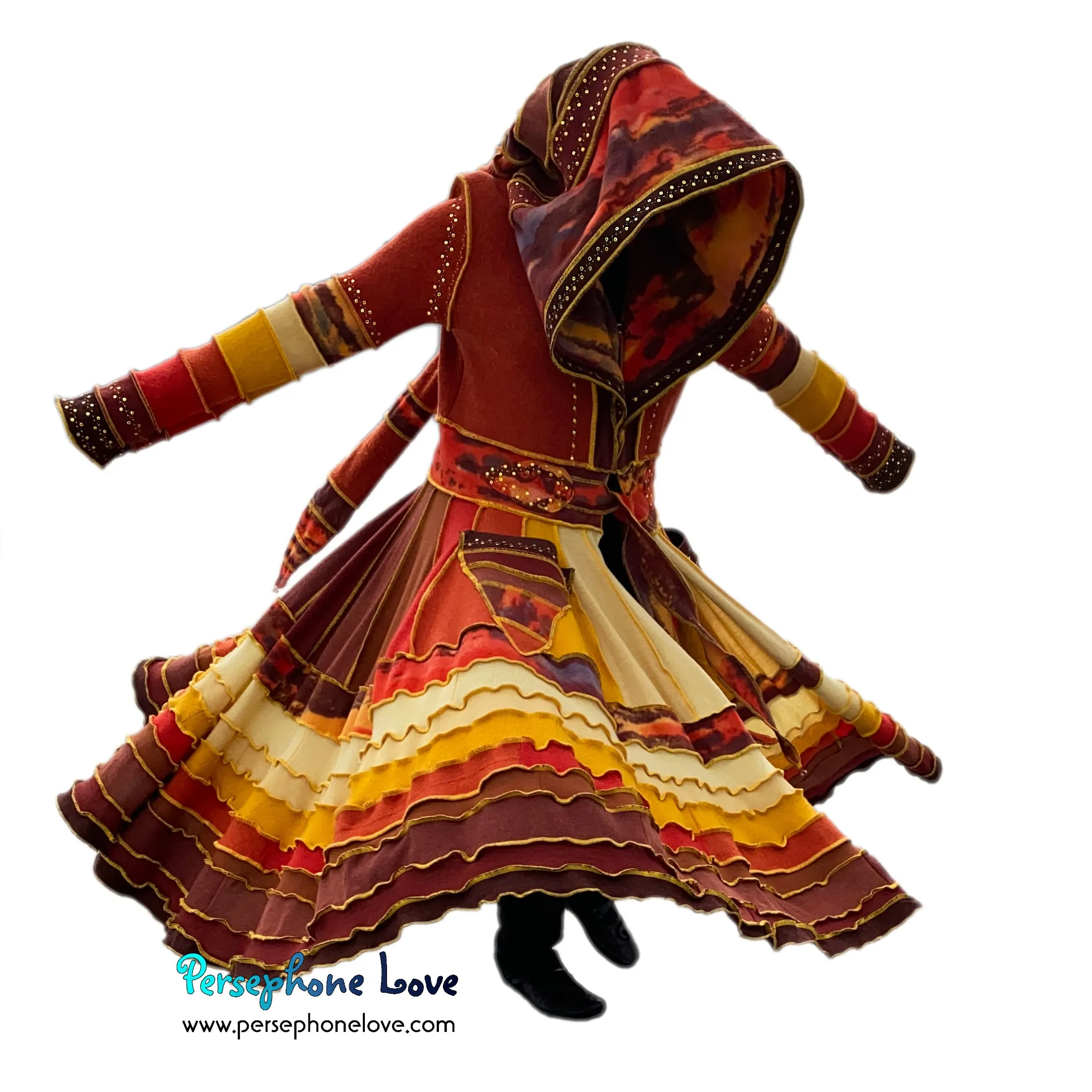 "Sunset" Orange needle-felted wool/cashmere Katwise-inspired patchwork elf sweatercoat-2515