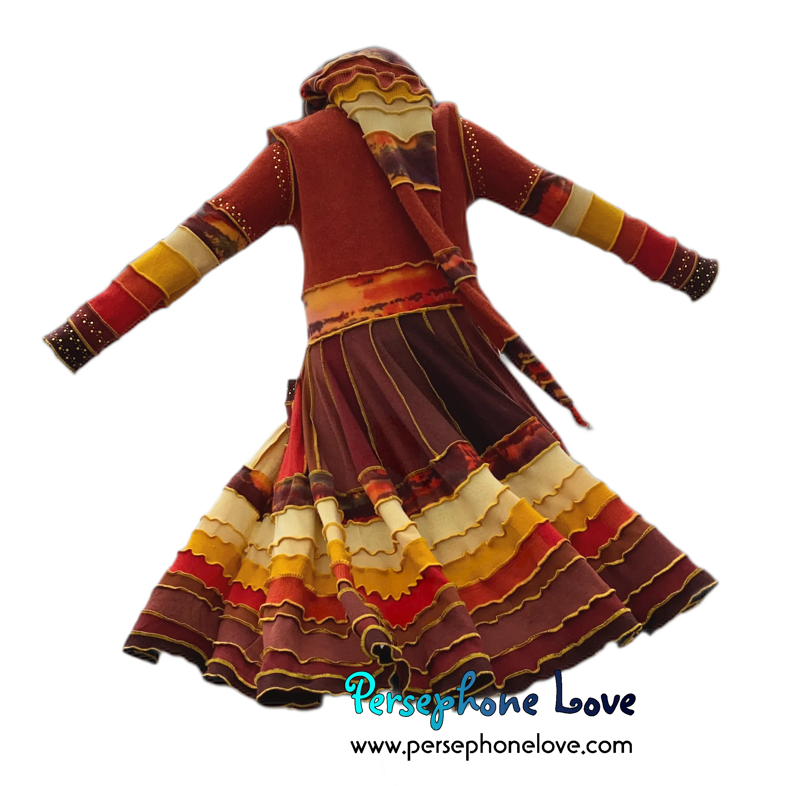 "Sunset" Orange needle-felted wool/cashmere Katwise-inspired patchwork elf sweatercoat-2515