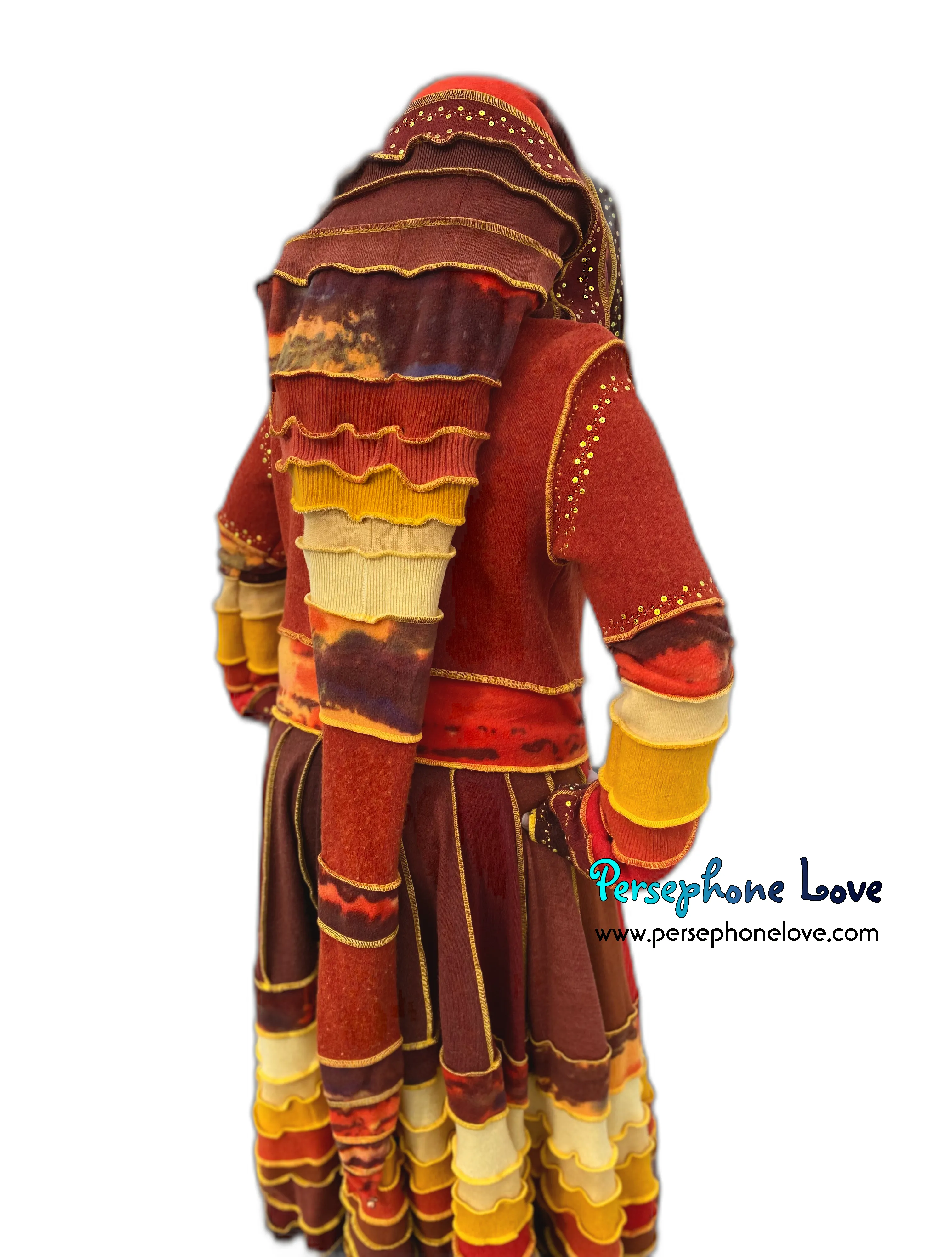 "Sunset" Orange needle-felted wool/cashmere Katwise-inspired patchwork elf sweatercoat-2515