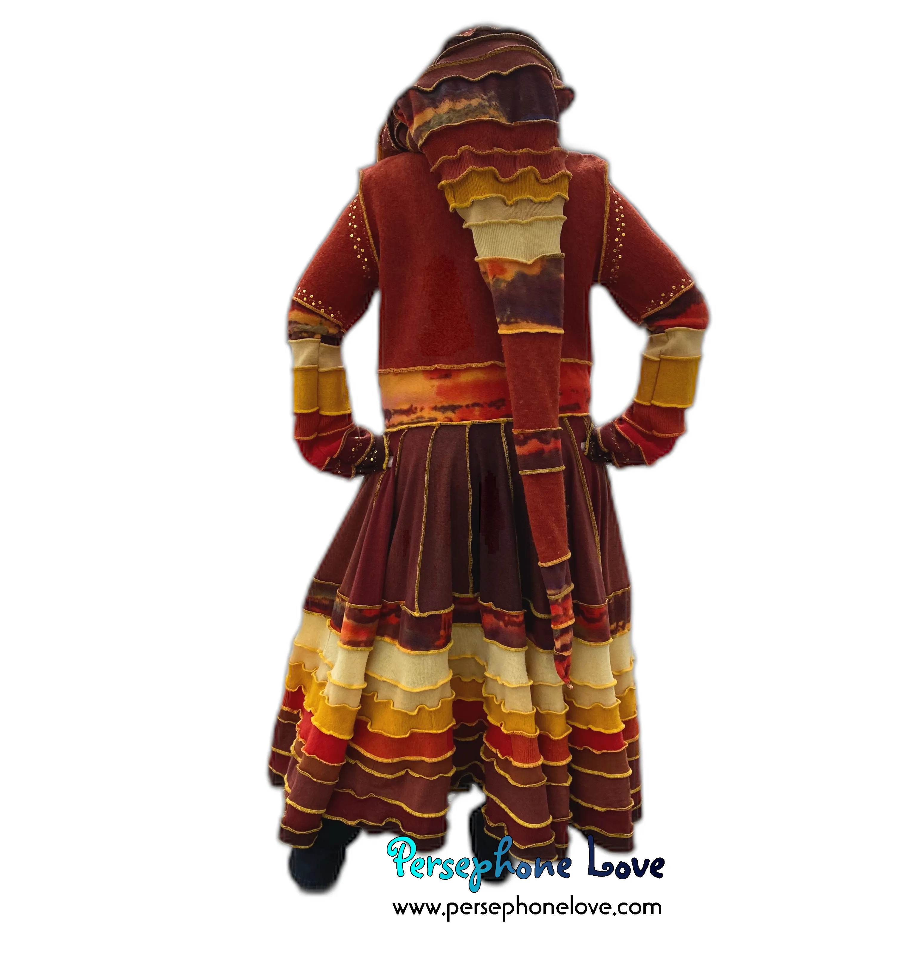 "Sunset" Orange needle-felted wool/cashmere Katwise-inspired patchwork elf sweatercoat-2515