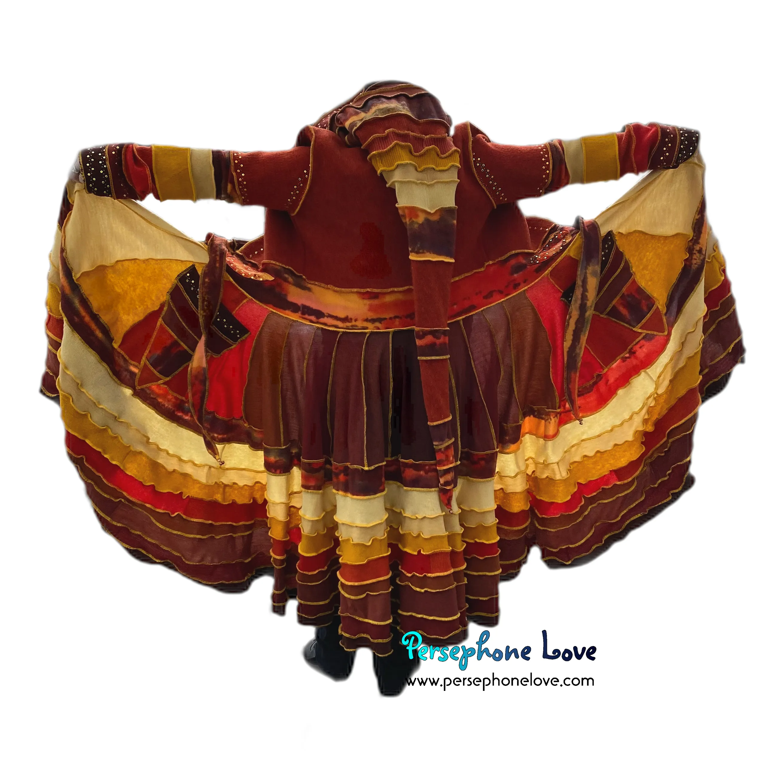 "Sunset" Orange needle-felted wool/cashmere Katwise-inspired patchwork elf sweatercoat-2515